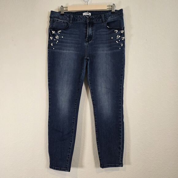 Kensie Jeans With Faux Pearl Embellishments Size 14/32 - Picture 1 of 6